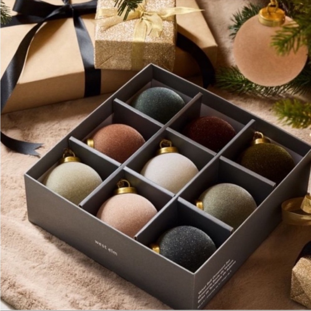 NEW WEST ELM Velvet Ball Christmas Tree
Ornaments in Neutral Classic Colors